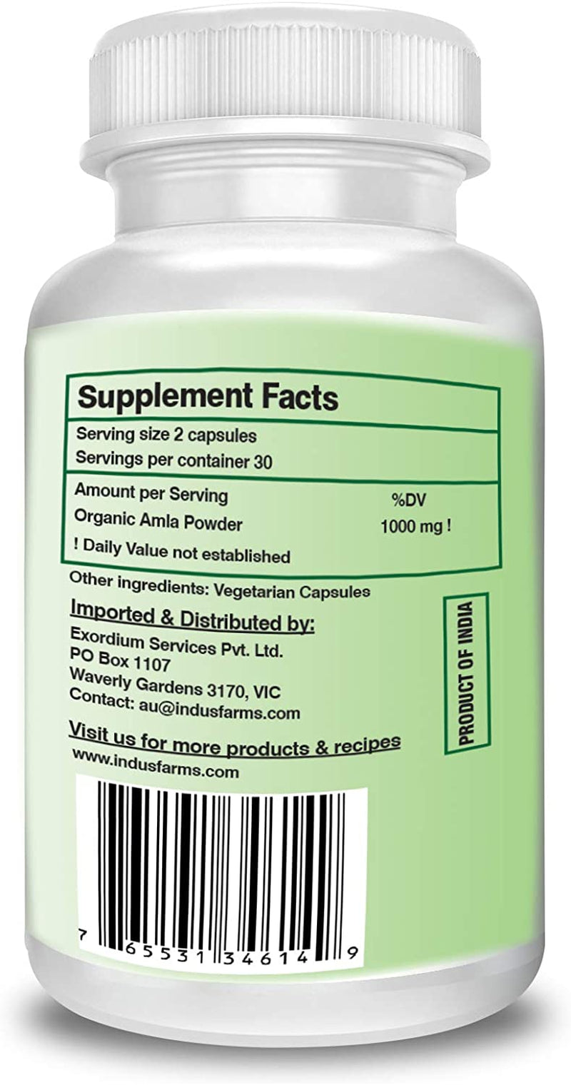 Amla Powder Organic Veggie Capsules Indian Gooseberry Herbal Dietary Supplement Hair Growth Skin Care Boosts Immunity 60 Caps 500 Mg Each